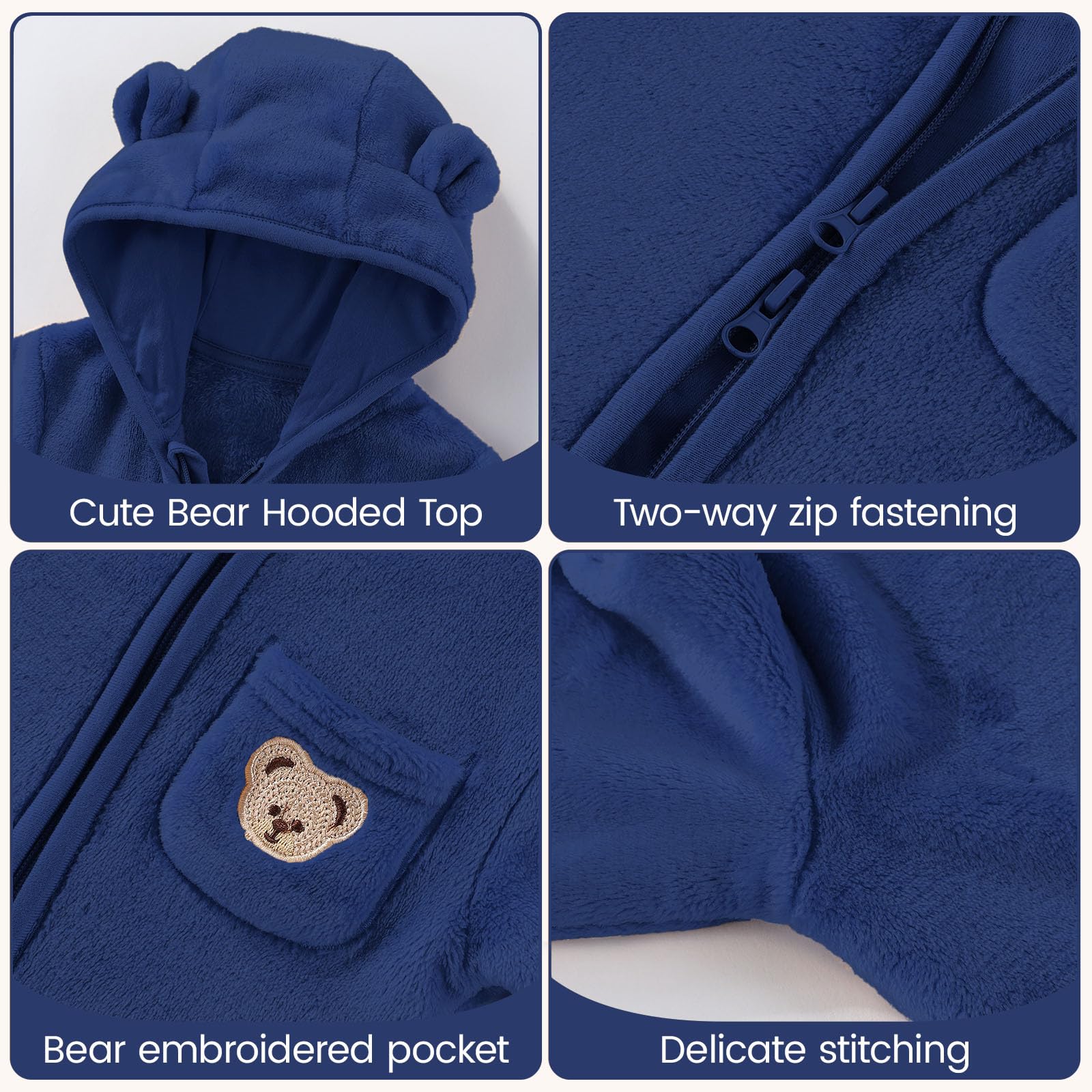 WYTbaby Tuta invernale in pile da neve, tinta unita, per autunno e inverno, per bambini, da 0 a 12 m