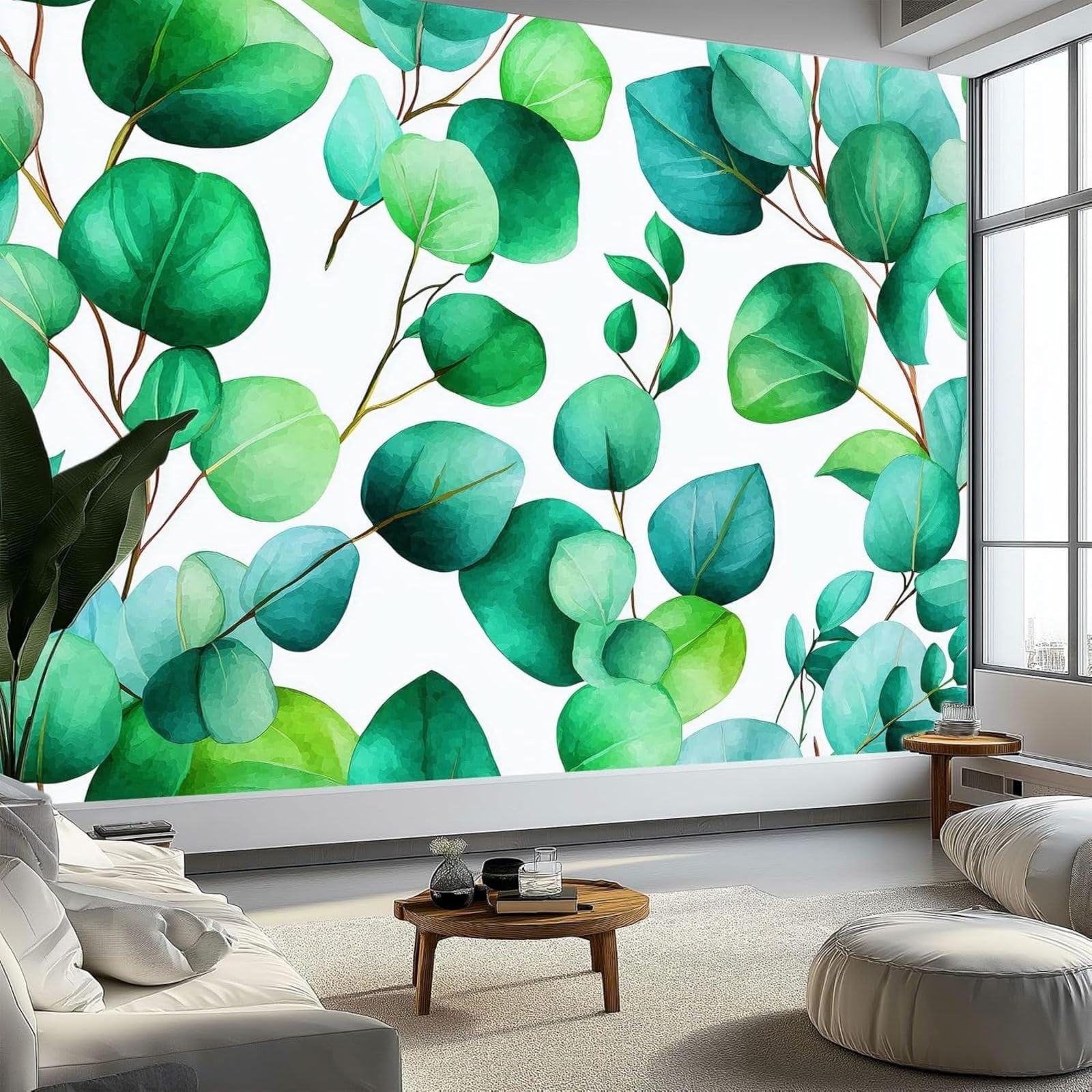 kfjhgbdshhj Tropical Eucalyptus Leaf Wallpaper, Wall Mural Decoration for Study, Living Room, Restaurant, Cafe, Green, 200cm x 140cm