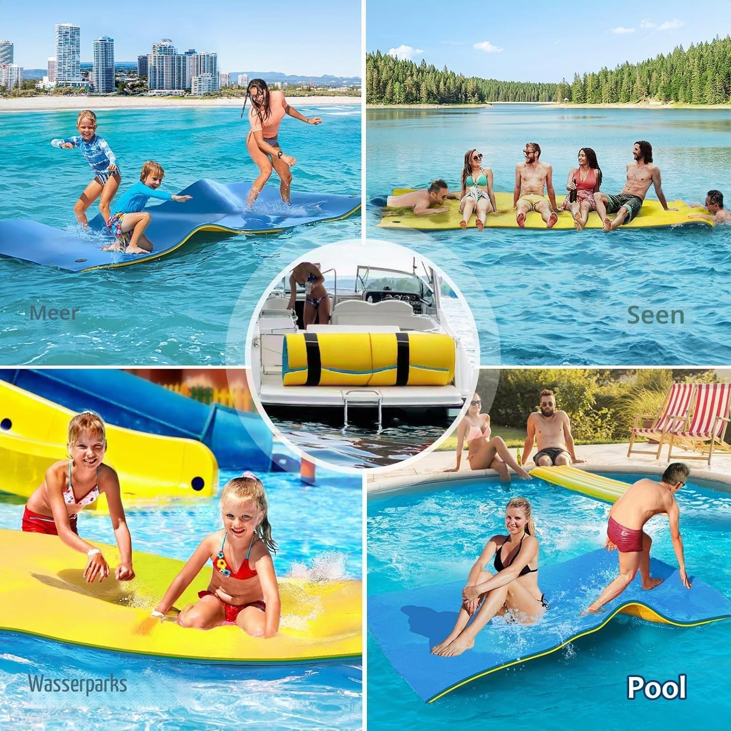 CTSC Schwimmende Wassermatte, Schwimmende Matte, Wassertrampolin für Erwachsene, reißfeste 3-lagigen XPE-Schaummatte, EIN toller Begleiter für Bootsfahrten und Poolspaß