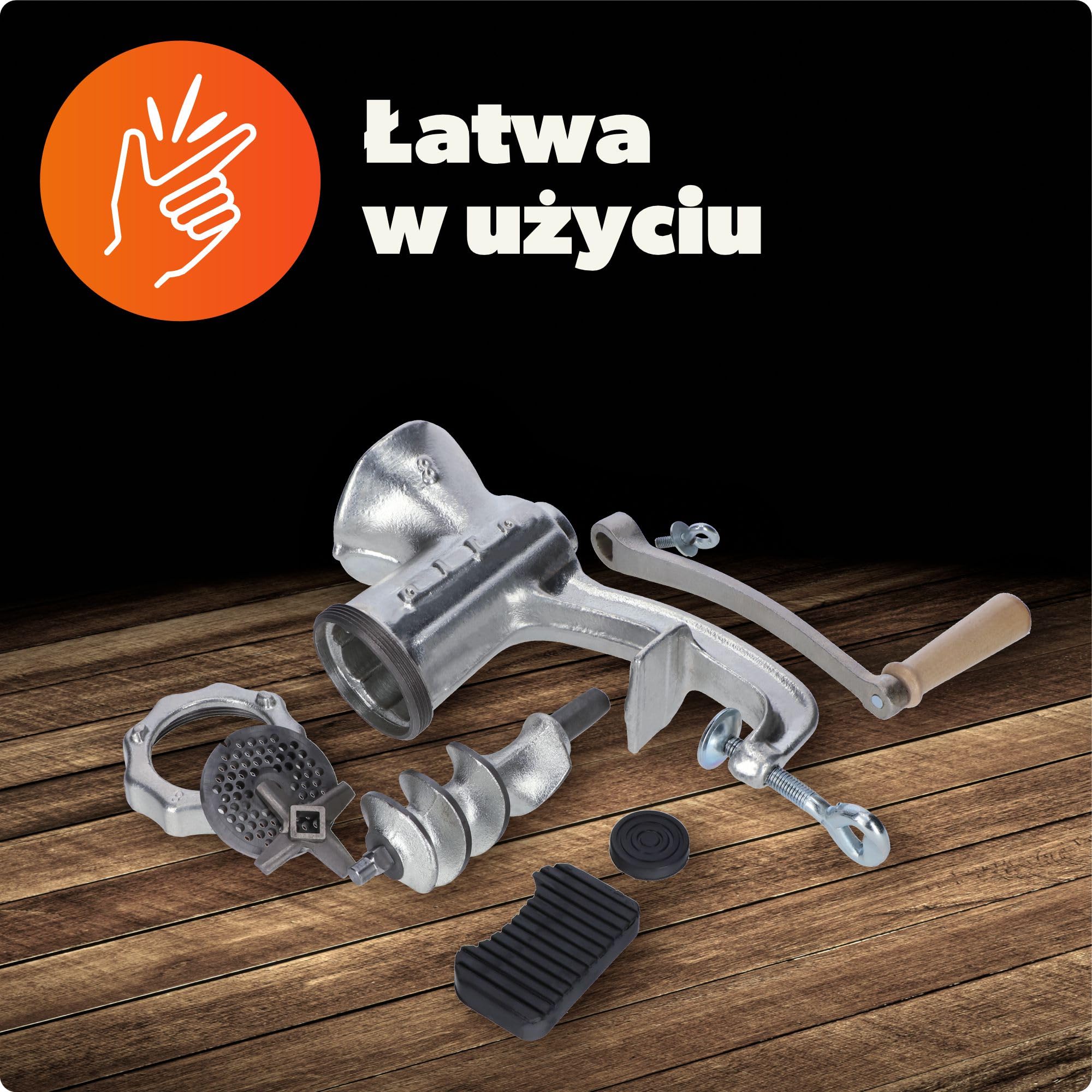 KADAX Ręczna maszynka do mięsa, żeliwna maszynka do mięsa, ze stalową tarczą tnącą i drewnianym uchwytem, wielofunkcyjny młynek ręczny (rozmiar 8)