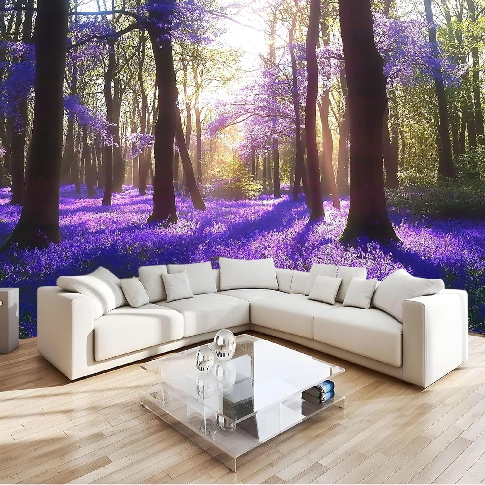 hgjdjhnf Photo Wallpaper Forest Bellflowers Wall Mural Modern wall Decor Design Wall Decoration Living Room Bedroom, Purple, 200cm x 140cm