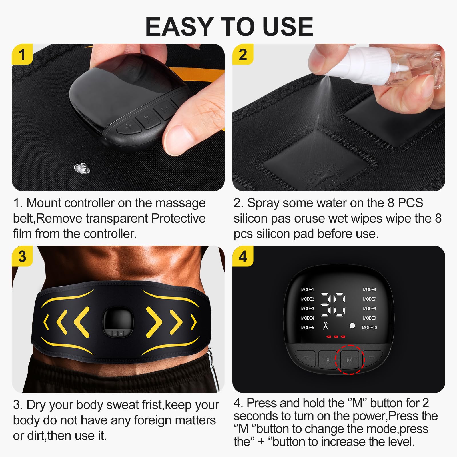 EMS Estimulador Muscular, Electroestimulador Abdominal con 10 Modos 30 Intensidades E Indicador De Consumo De CaloríAs para Hombres Y Mujeres