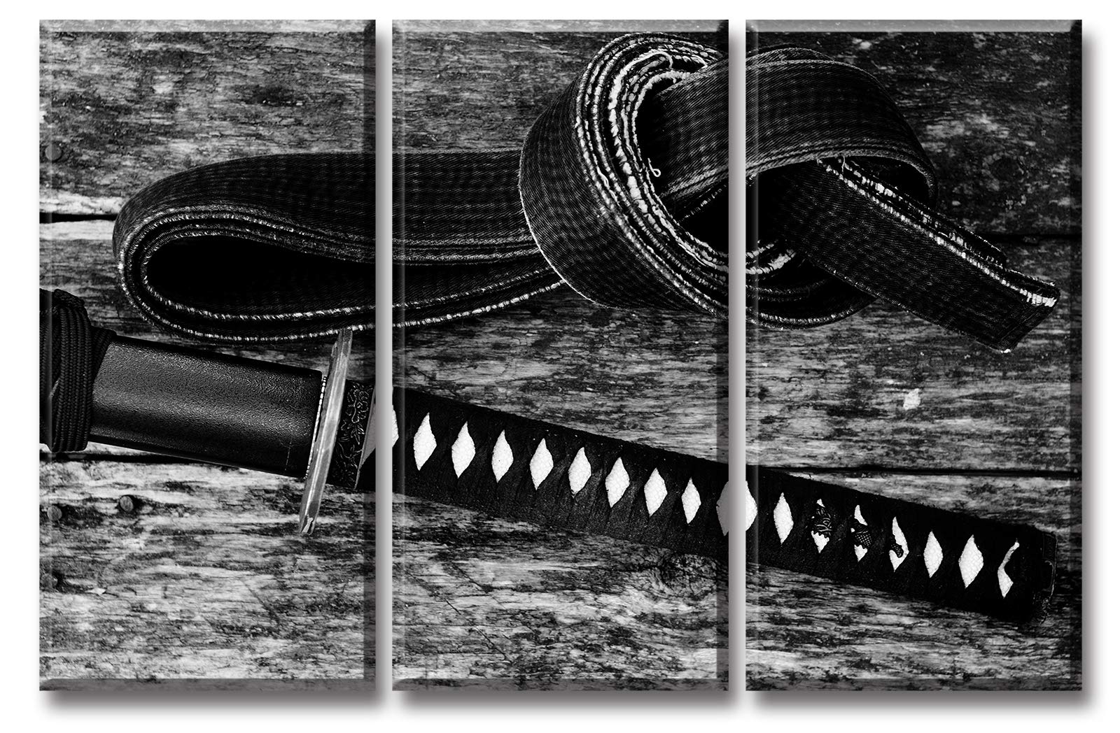 Buy Japanese Samurai Wall Art Canvas Print 3 Piece Black and White