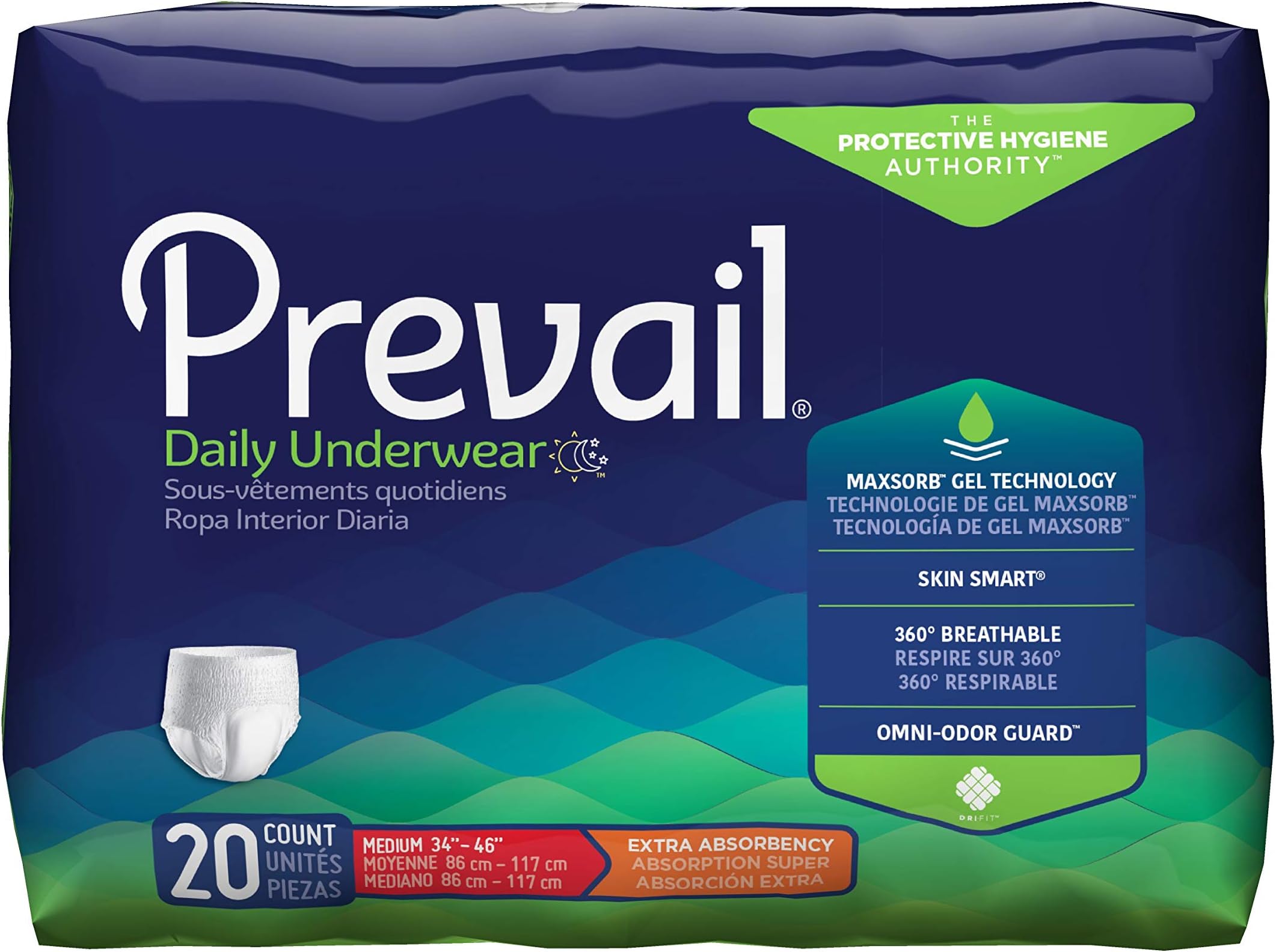 PrevailExtra Adult Underwear Diaper, Medium, Extra Absorbency, PV-512 - Pack of 20