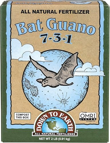 Down to Earth Bat Guano 7-3-1 Fertilizante orgánico – Alto contenido de nitrógeno, totalmente natural, bolsa de 2 libras – Ideal para el crecimiento