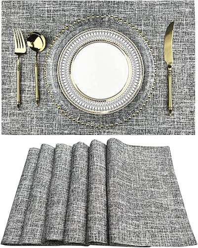 WAZAIGUR Juego de 6 manteles individuales tejidos, lavables, antideslizantes, para mesa de comedor, manteles individuales para mesa de cocina (gris disponible en Yaxa Colombia
