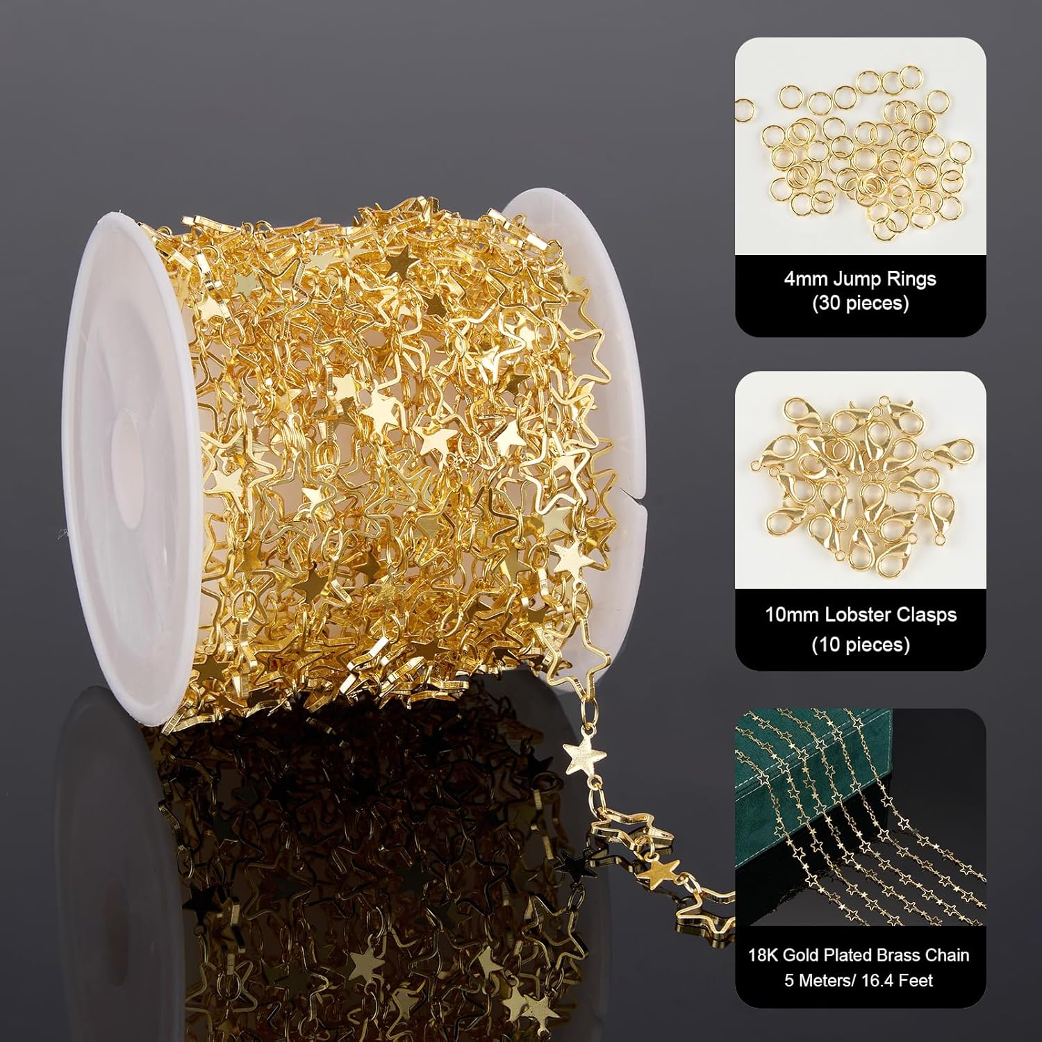 UMAOKANG 5 Meters 18K Gold Plated Chains Bulk Craft Chain Roll Hollow Star Chain for Jewelry Making - Image 2