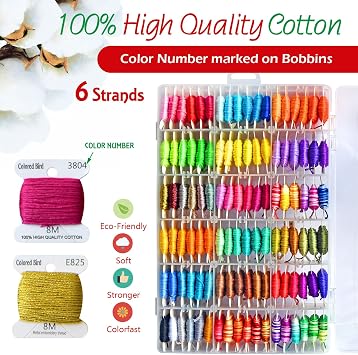 Embroidery Floss & Bracelet String Thread with Organizer Storage Box 108 Colors Cross Stitch Threads Set