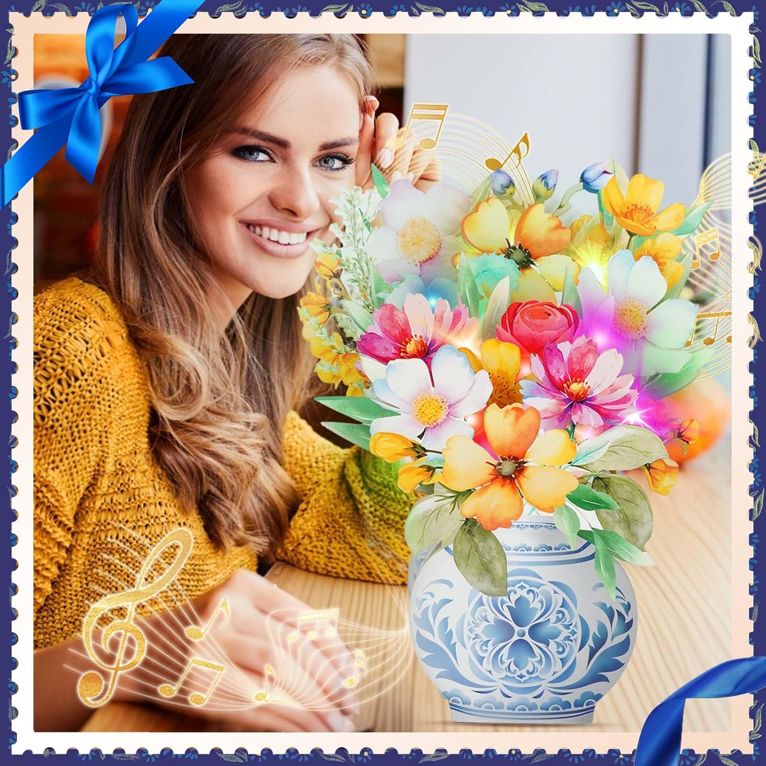 Thank You Cards, Mothers Day Gifts, Birthday Card with Music and Light, Flower Bouquet 3D Card, Valentines Day Gifts for Mom, Women, Wife (colorful flowers) - Image 2