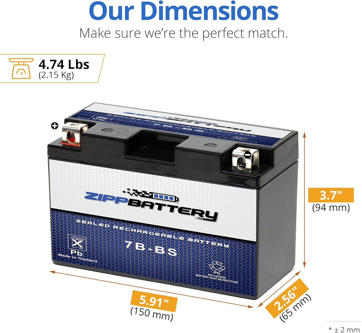 ZIPPBATTERY YT7B-BS 12V 110 CCA AGM – Maintenance-Free 7Ah Battery for ATV, Scooter, Motorcycle, Jet Ski – T3 Nut & Bolt Terminal – Fits Yamaha YFZ450, Honda CRF250, Suzuki DR-Z400, Polaris Outlaw