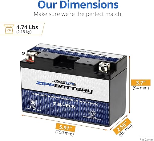 Miniatura 3 de Zipp Battery YT7B-BS - Batería de repuesto sin mantenimiento para cuatrimoto, motocicleta y scooter 12 voltios. 7 amperios, 6.5 Ah, terminal de