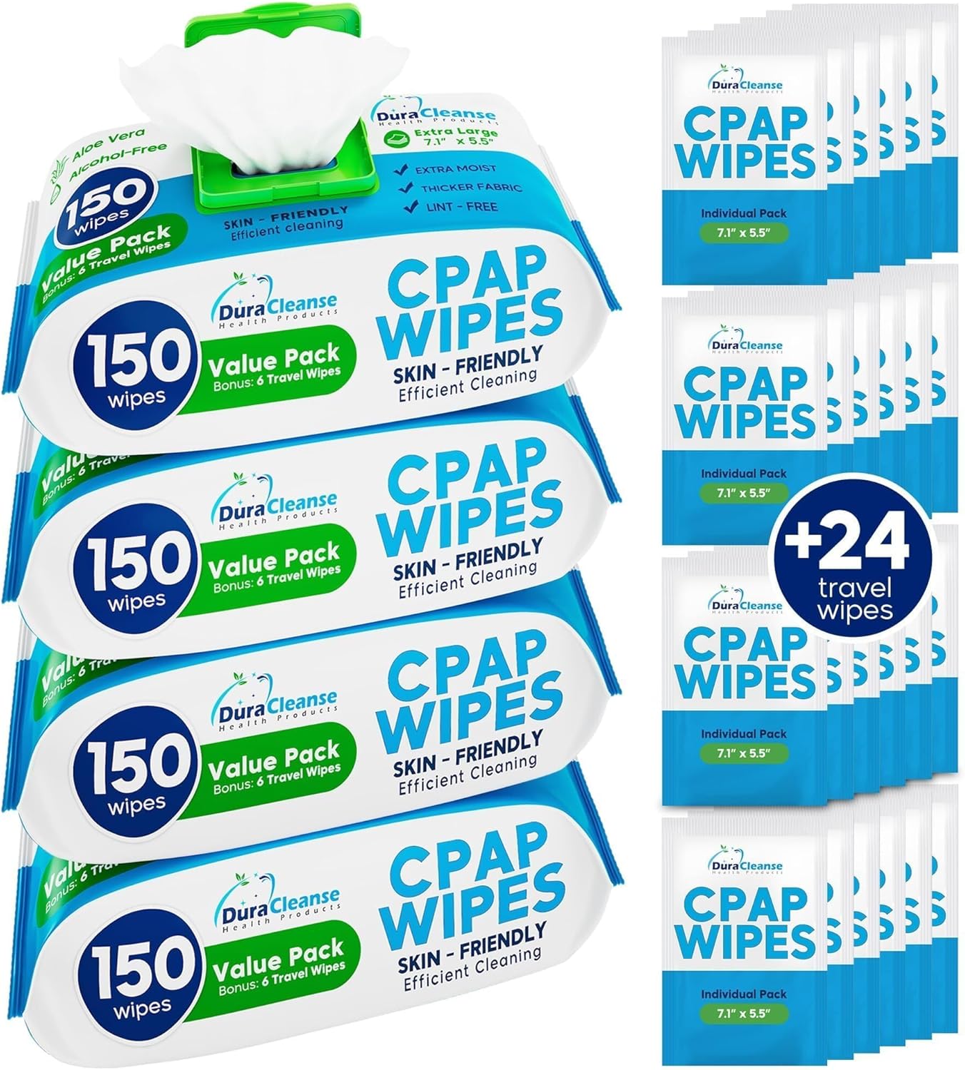 DuraCleanse CPAP Mask Cleaning Wipes – 4 Pack, 4×150 Count + 24 Travel Sheets – Extra Large and Moist Cleaning Wipes for Full Face, Nasal Masks, CPAP Machines & Supplies – Skin Safe with Aloe Vera DuraCleanse CPAP Mask Cleaning Wipes – 4 Pack, 4×150 Count + 24 Travel Sheets – Extra Large and Moist Cleaning Wipes for Full Face, Nasal Masks, CPAP Machines & Supplies – Skin Safe with Aloe Vera