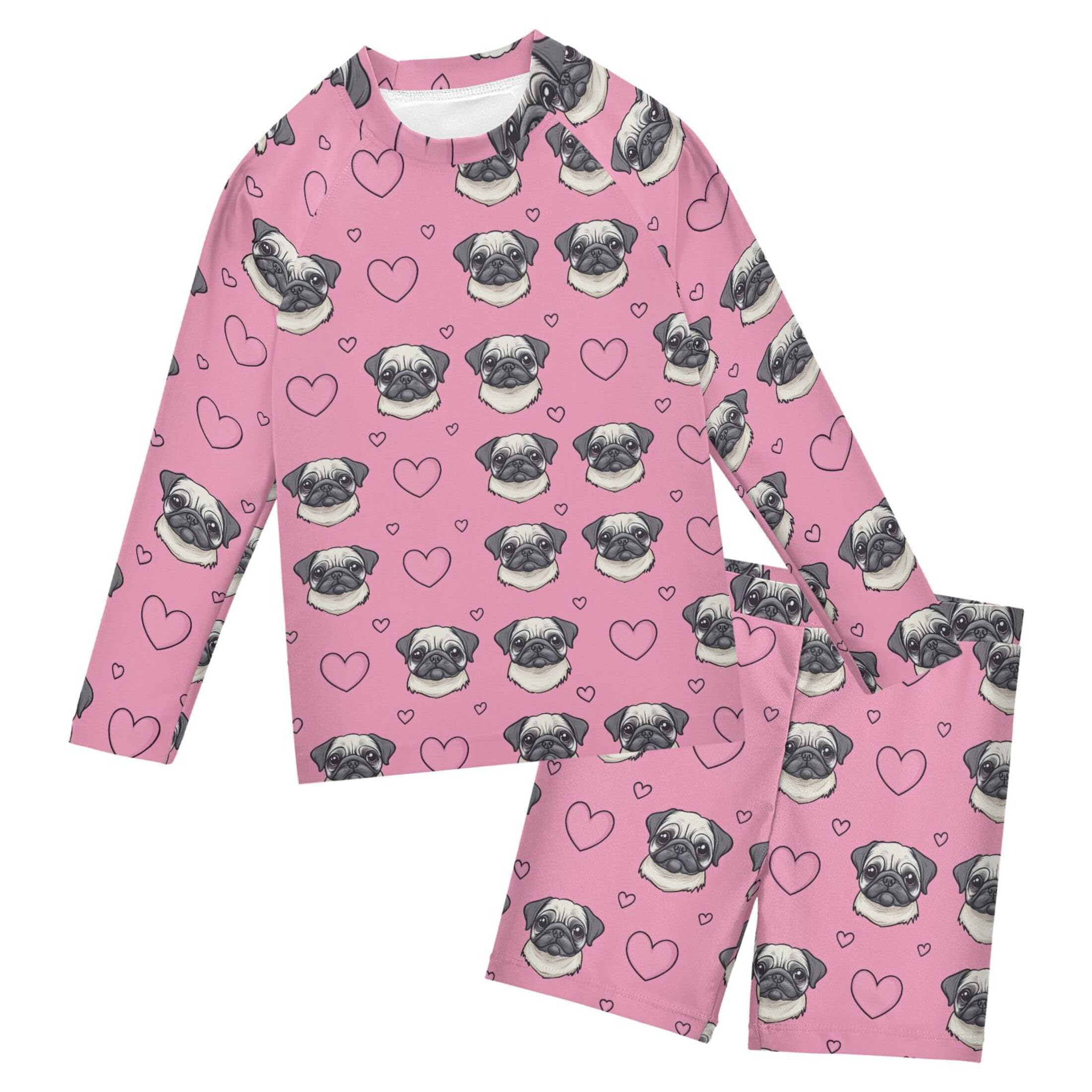 Cute Harte Dog Puppy Pug Toddler and Baby Boys' 2-Piece Swimsuit Trunk, Long Sleeve Rashguard Bathing Suit B0404932