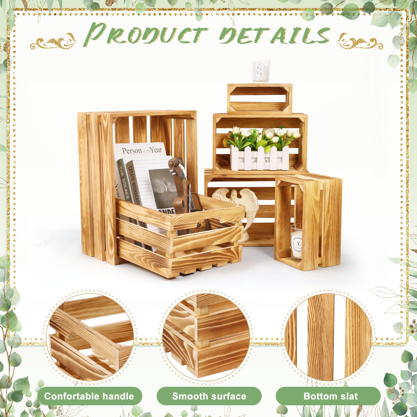 6 cajas decorativas de madera para exhibición, cajas de madera blanqueadas para exhibición rústica, almacenamiento de 6 tamaños grandes, pequeñas cajas de almacenamiento decorativas de madera