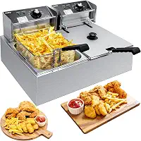 Fritadeira comercial com cesta, 3400 W 12,7 QT/12 L, fritadeira a óleo elétrica removível de grande capacidade para bancada de aço inoxidável com controlo de temperatura para uso em restaurante ou