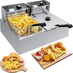 Fritadeira comercial com cesta, 3400 W 12,7 QT/12 L, fritadeira a óleo elétrica removível de grande capacidade para bancada de aço inoxidável com controlo de temperatura para uso em restaurante ou