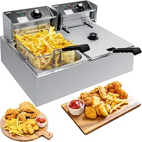Fritadeira comercial com cesta, 3400 W 12,7 QT/12 L, fritadeira a óleo elétrica removível de grande capacidade para bancada de aço inoxidável com controlo de temperatura para uso em restaurante ou