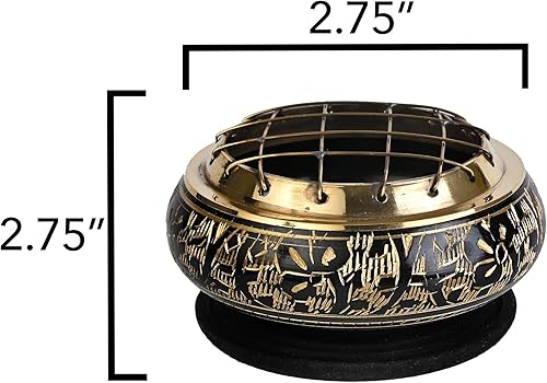 Miniatura 3 de Incense Garden Quemador de incienso con pantalla de carbón negro de latón decorado, 2.75 pulgadas de alto, posavasos incluidos