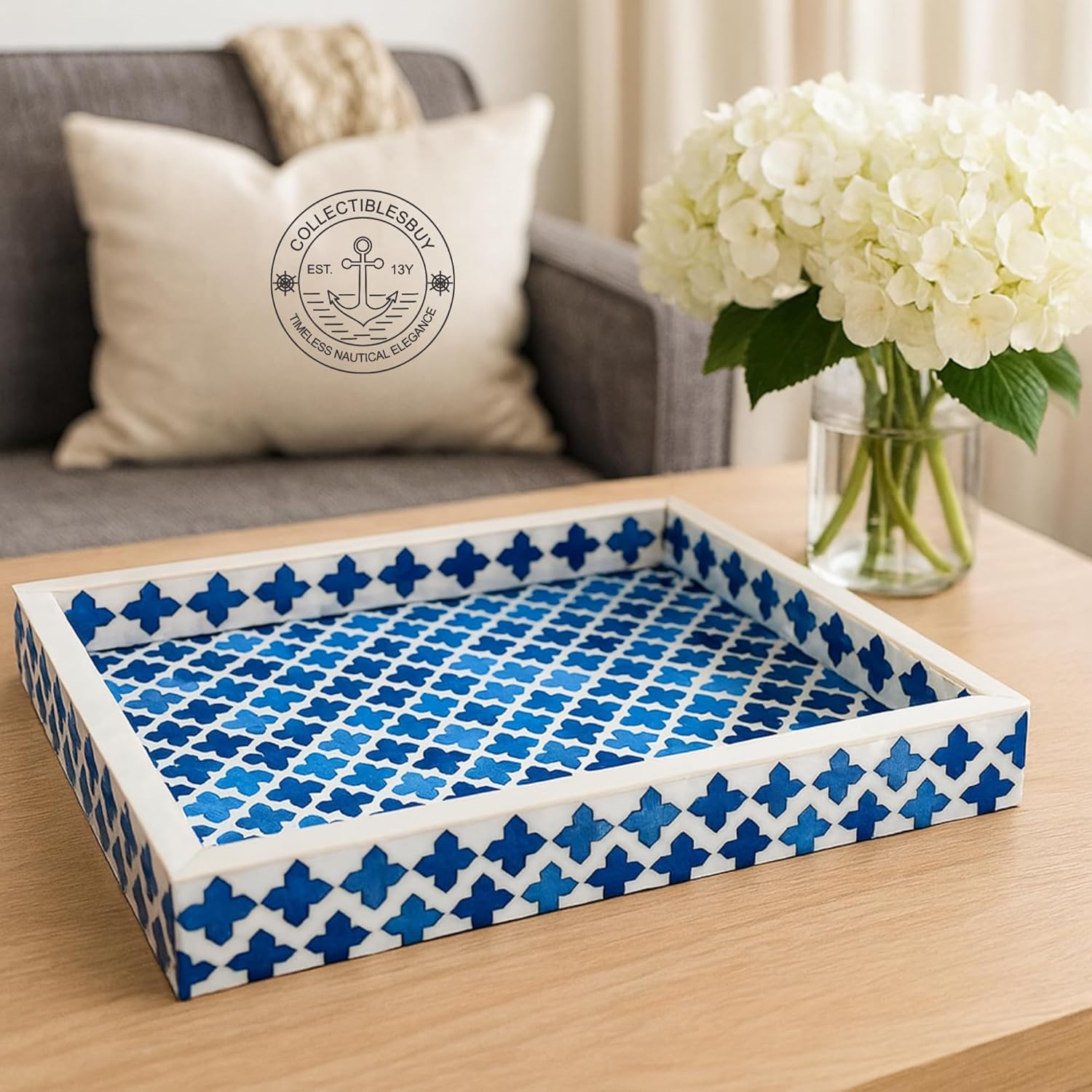Handmade Moorish Moroccan Pattern Wooden Serving Tray Vintage Decorative Coffee Table Tray for Snacks, Kitchen, Tea, Food, Ottoman Décor