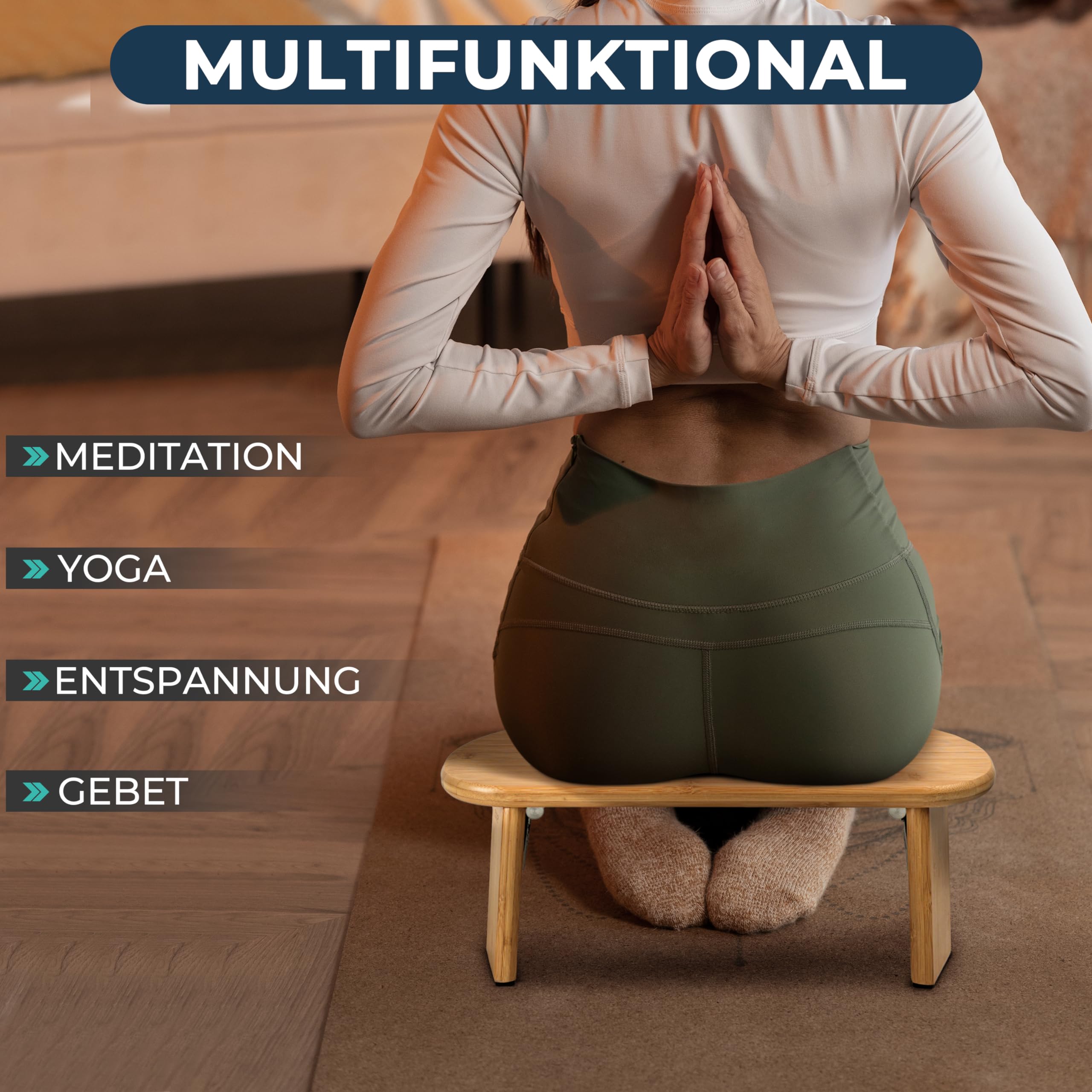 Buddley Banc de méditation pliable - Tabouret de yoga ergonomique avec coussin