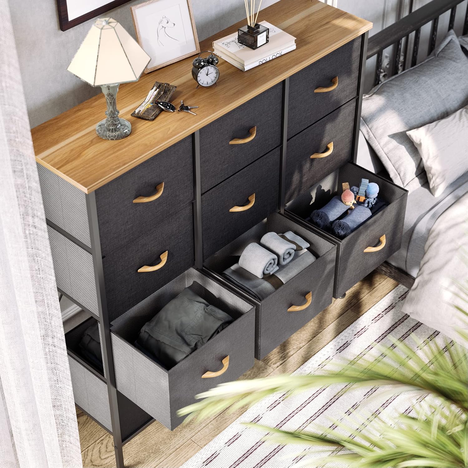 YITAHOME 12-Drawer Fabric Dresser with drawers open, showing storage capacity