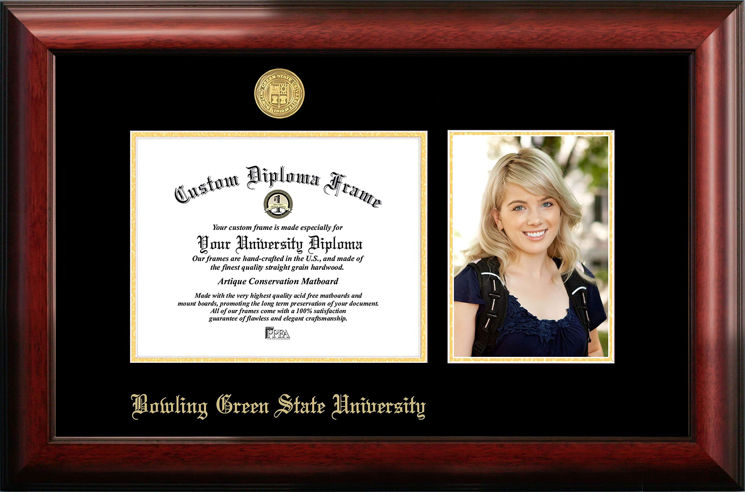 NCAA Bowling Green Falcons Unisex Bowling Green State 9 x 7 Inches Gold Embossed Diploma Frame with 5 x 7 Inches Portrait Gold Embossed Diploma Frame with 5 x 7 Inches Portrait Brown One Size