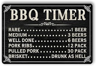 BBQ Signs for Outside BBQ Timer Tin Sign Funny Metal Kitchen Signs Backyard Outdoor Signs for Patio Bar Wall Decor BBQ Grill Sign Gifts 8x12 Inch