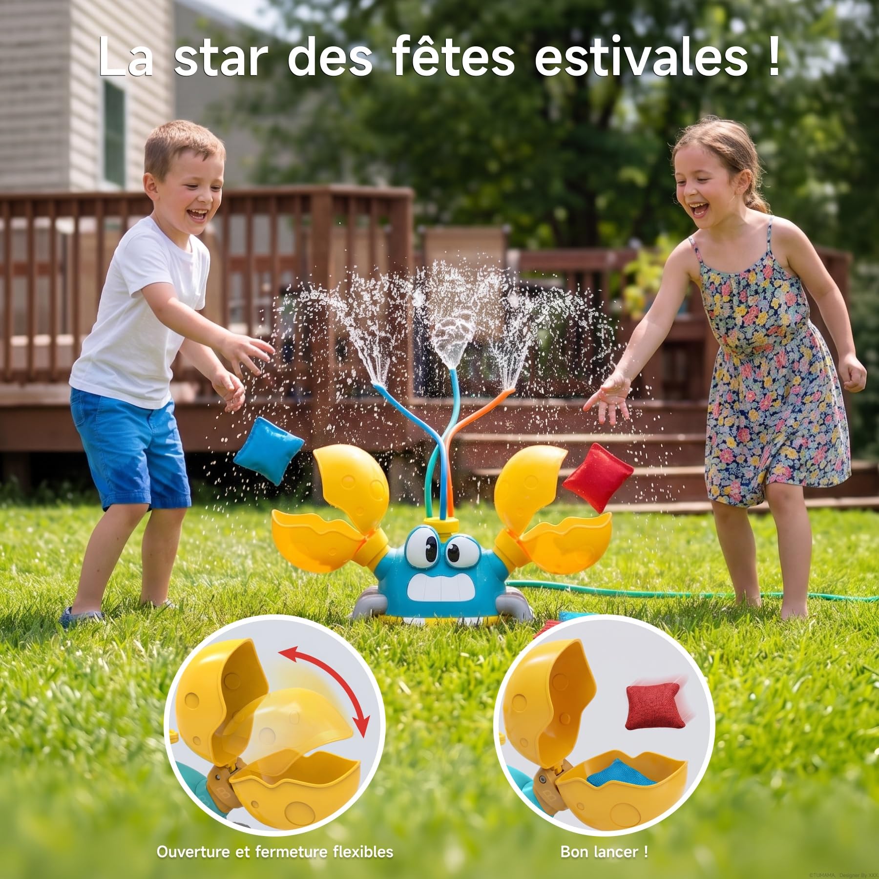 Arroseur Crabe pour Jeux d'eau Enfant extérieur, Cornhole Sac Inclus .Trois Modes de Jets d'eau, arroseur extérieur Amusant, activité Cornhole et Jeu d'eau Enfant
