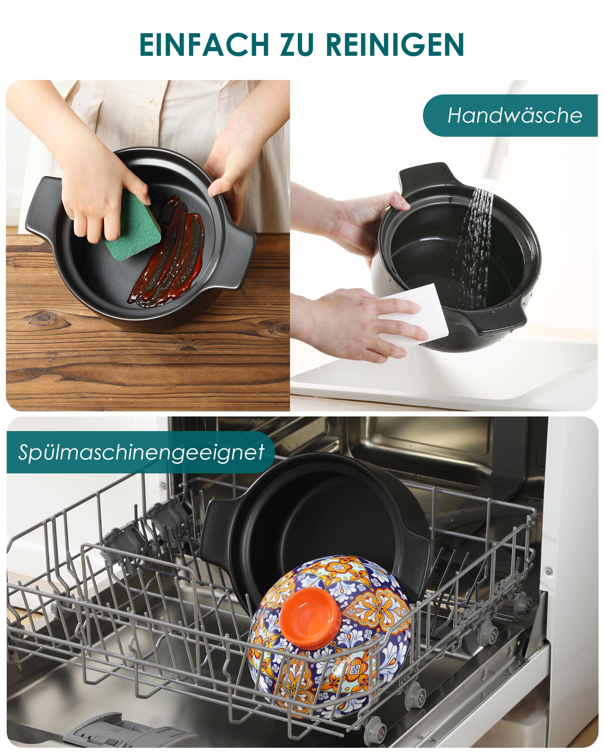 vancasso SIMI 3L Keramik-Kasserolle mit Deckel, gasherdgeeignet Schmortopf | Vielseitiger Bräter 23cm für Eintöpfe, Fleisch und Gemüse. Dichter Deckel schützt das Aroma der zubereiteten Speisen