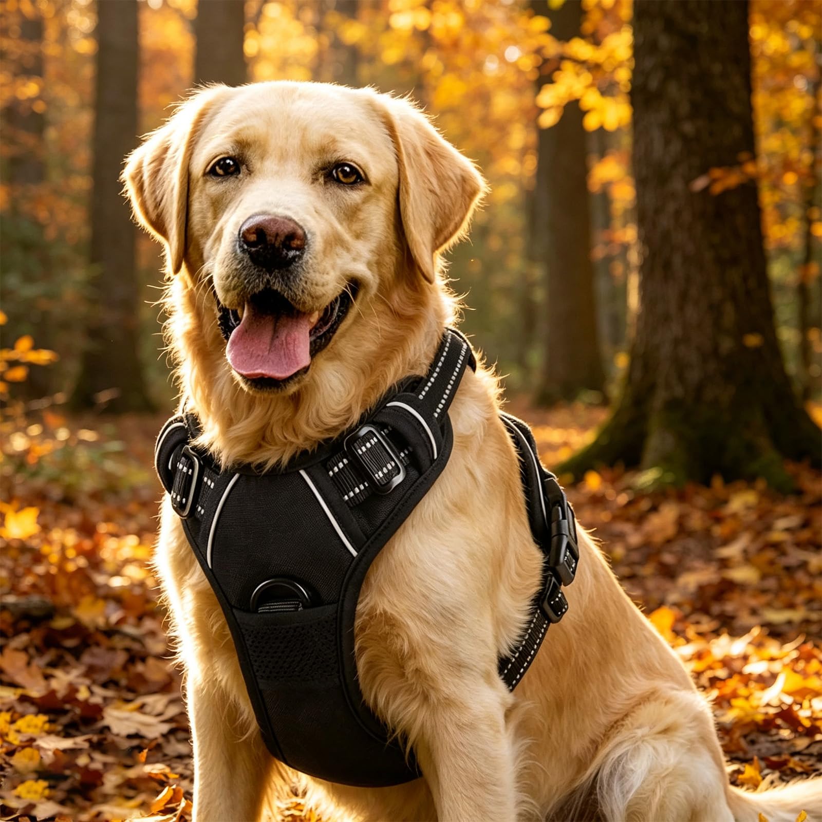 Imbracatura per cani regolabile traspirante con strisce riflettenti, guinzaglio incluso, comodo, taglia L