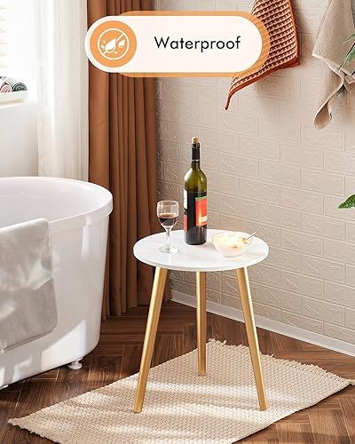 Miniatura 5 de Apicizon Mesa auxiliar redonda, mesita de noche blanca para sala de estar, dormitorio, espacios pequeños, mesa auxiliar bohemia de fácil montaje,
