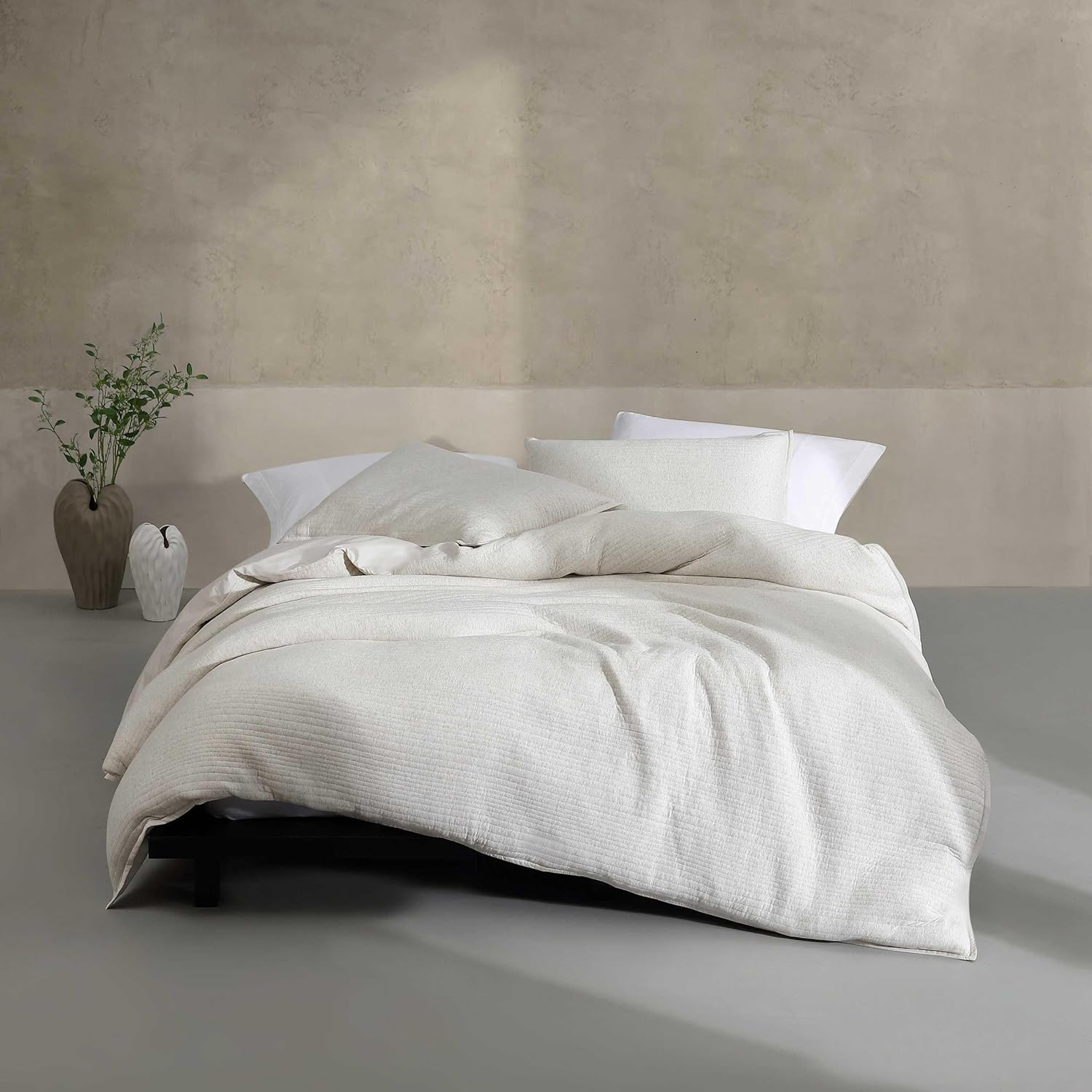 Calvin Klein - Queen Duvet Cover Set, Luxuriously Soft Home Decor, Modern Cotton Ribbed Matelasse Bedding (Ivory Grey Heather, Queen) Ivory Grey Heather Queen