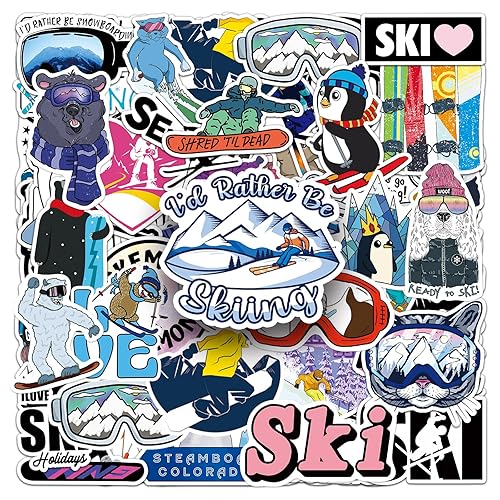 100PCS Skiing Stickers,Winter Ski Decals Vinyl Waterproof Stickers for Surfboard,