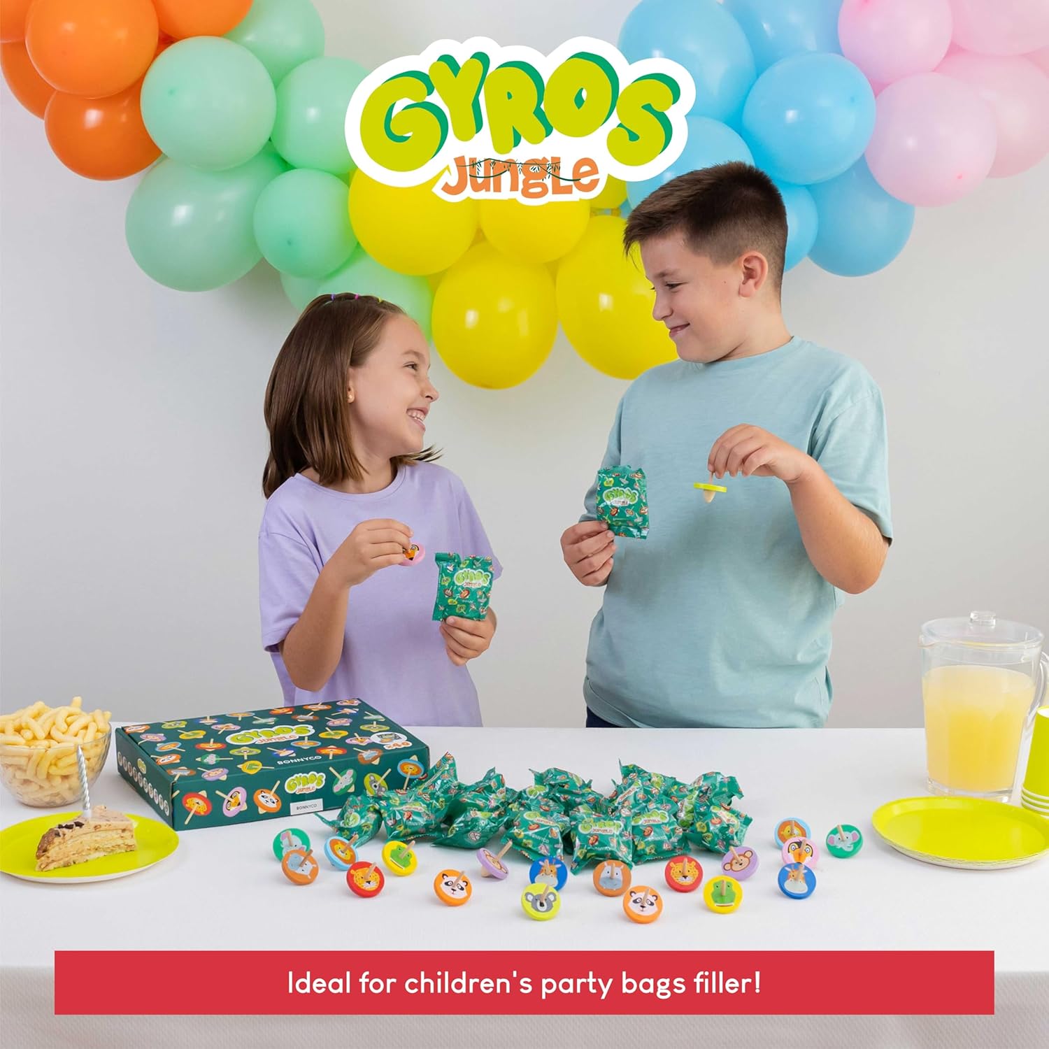BONNYCO Wood Spinning Top 40 Pack Jungle Kids Party Favors. Spinning Tops Goodie Bags Stuffers for Kids 3-5 4-8, Return Gifts for Birthday Party. Goody Bag Stuffers, Pinata, Classroom Prizes, Rewards