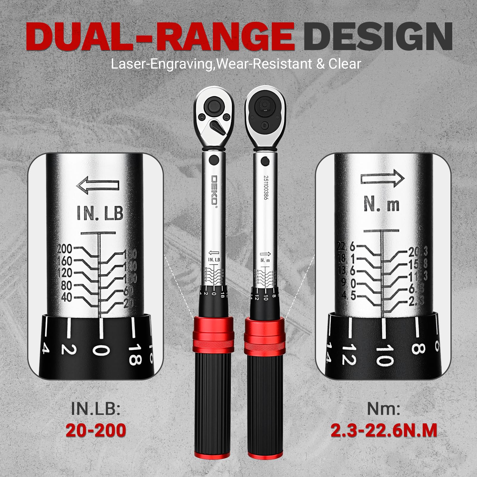 DEKOPRO 26PCS Juego de Llaves Dinamométricas para Bicicleta 2.3-22.2 Nm, Llave Dinamométrica 1/4", Precisión ±3%, 72 Dientes, Ideal para Bicicleta de Montaña y Reparación - 3