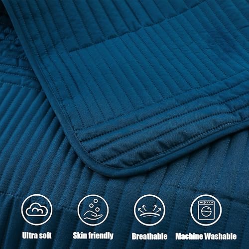 Miniatura 9 de Whale Flotilla Juego de ropa de cama ultra suave tamaño King, colcha ligera de microfibra azul de gran tamaño, colcha geométrica ultrasónica de 3