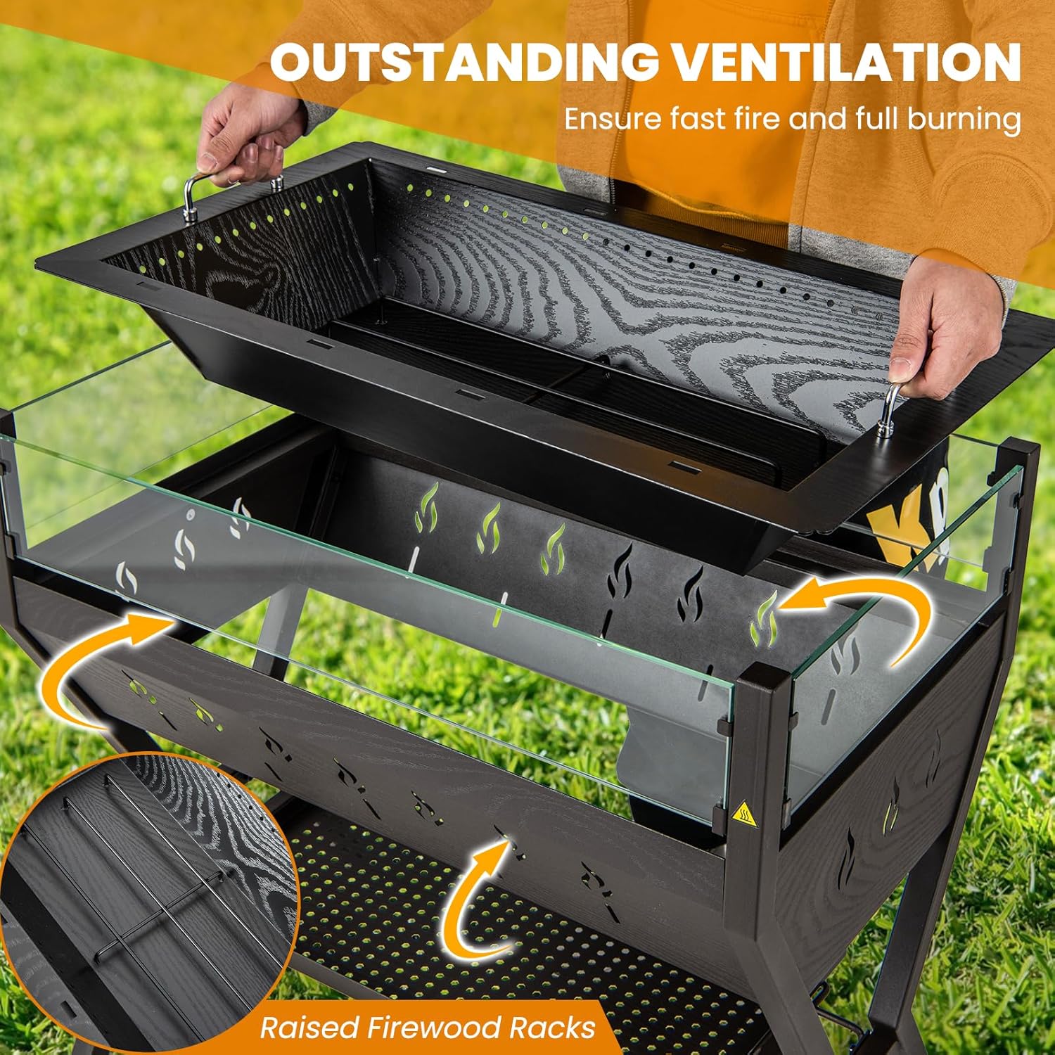 Giantex Charcoal Grill with Transparent Glass Wind Guard, Heavy Duty BBQ Grill Campfire Pit, Fire Bowl, Side Spice Racks, Bottom Storage Shelf, for Outdoor Cooking Backyard Barbecue Party