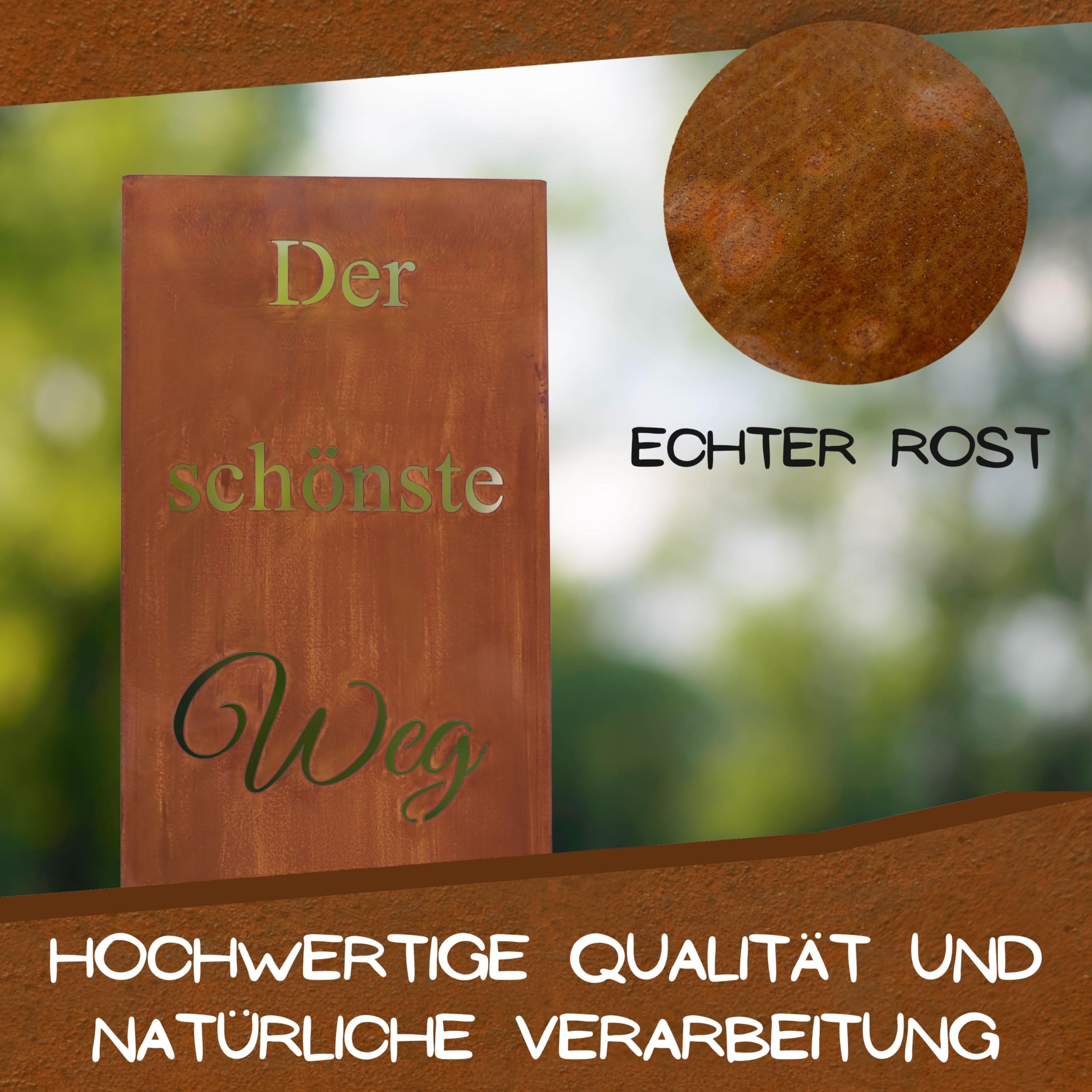 Rostikal Deko Gartenschild 55 cm – Wetterfestes Vintage Spruchschild für Hochzeit, Garten und Terrasse – Romantische Rost Deko und Geschenkidee - Handmade