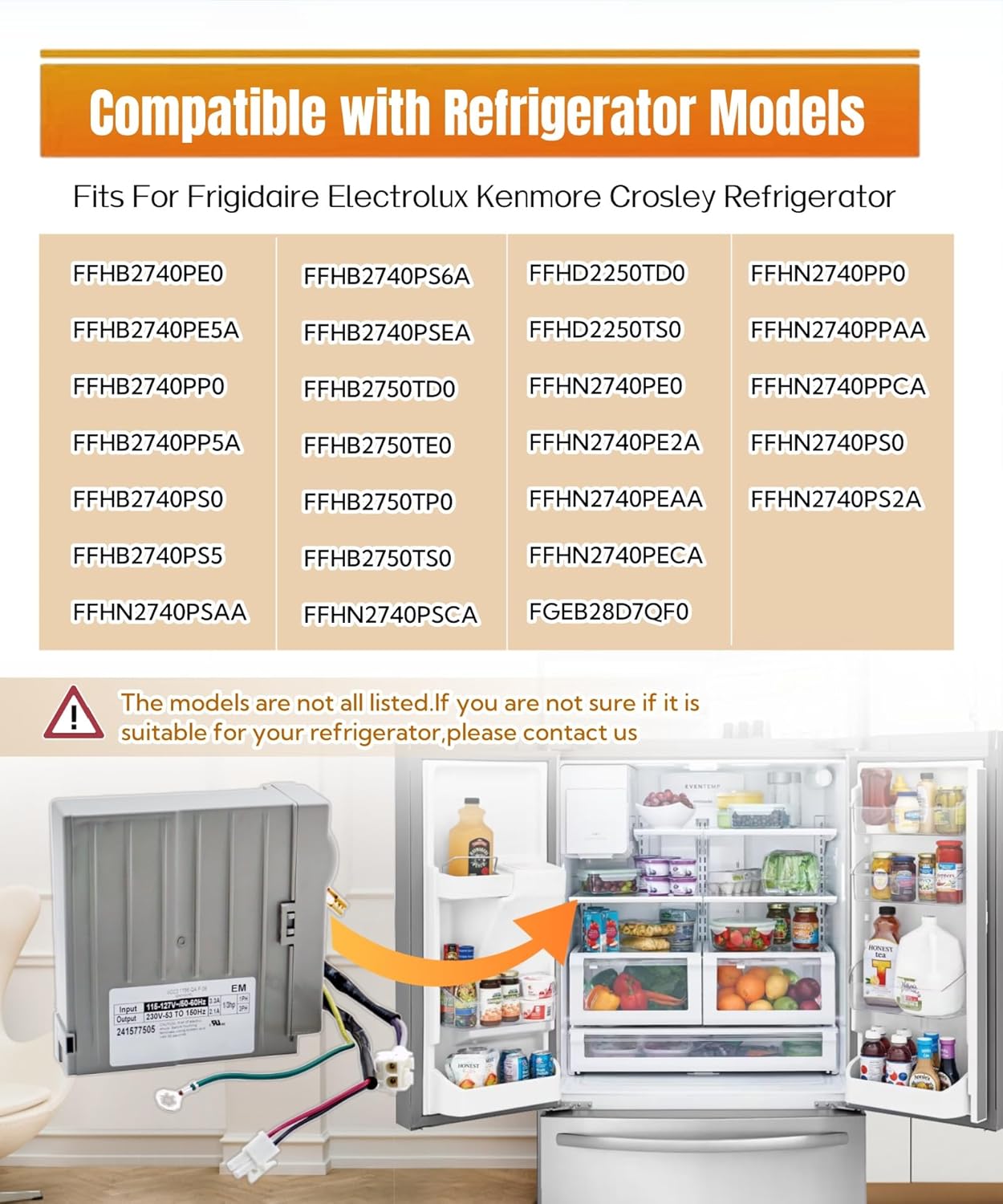 241577505 Refrigerator Inverter Control Board VCC3 1156 QA F 06 Replacement Part Fits For Frigidaire Electrolux Kenmore Crosley,519306005 Replaces 7241577505,1512577,AP4393275,PS2361242,EAP2361242