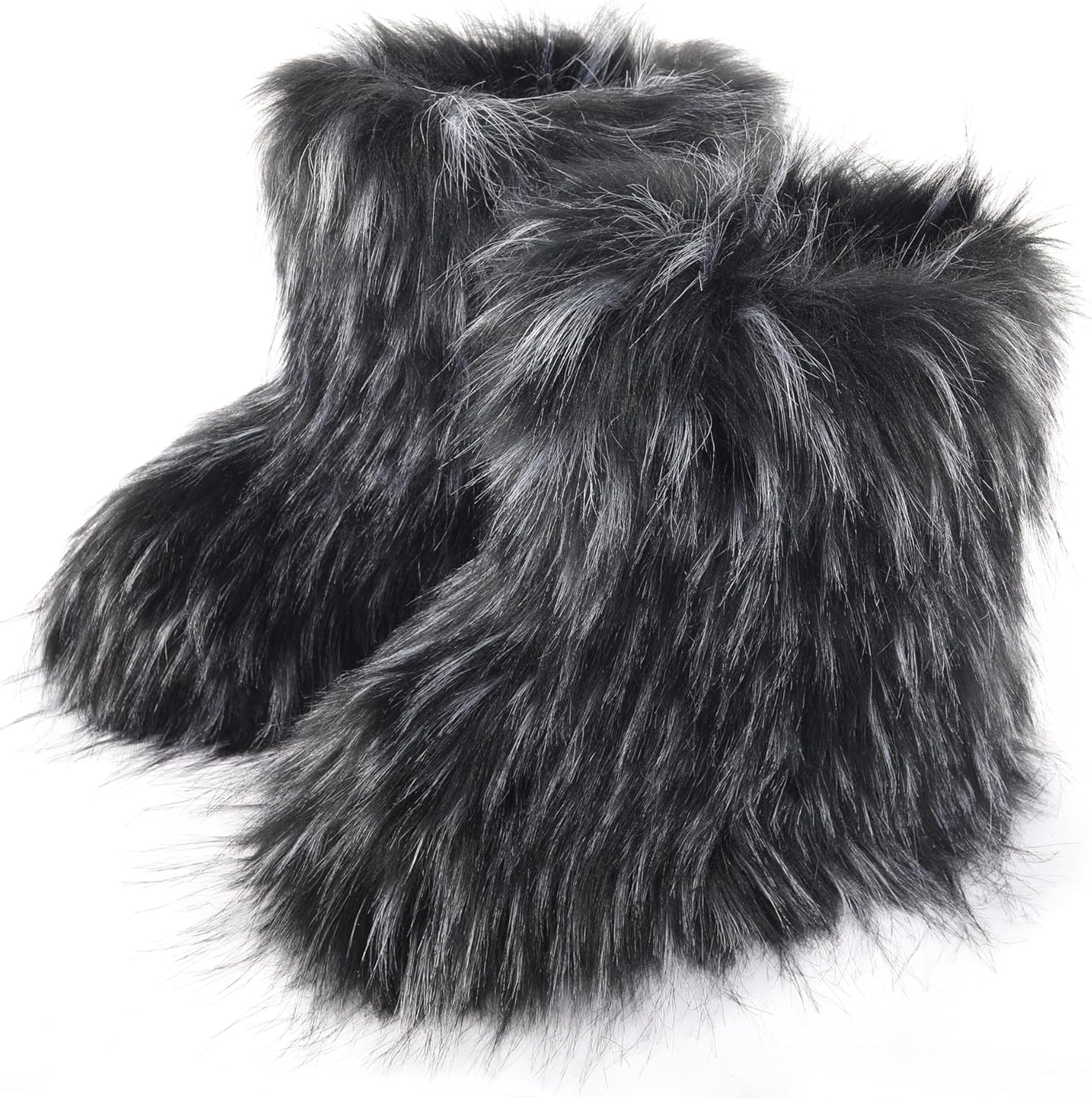 Women's Faux Fur Boots Furry Snow Boots Fuzzy Winter Shoes Fluffy Mid-Calf Flat Boots