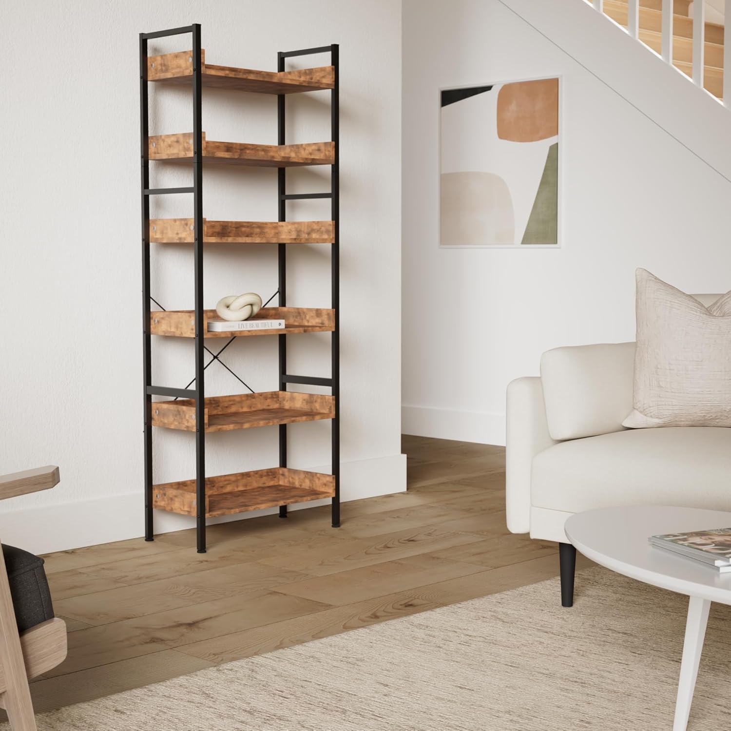 本棚 本棚 6段収納ラック オープンシェルフ付き ヴィンテージ