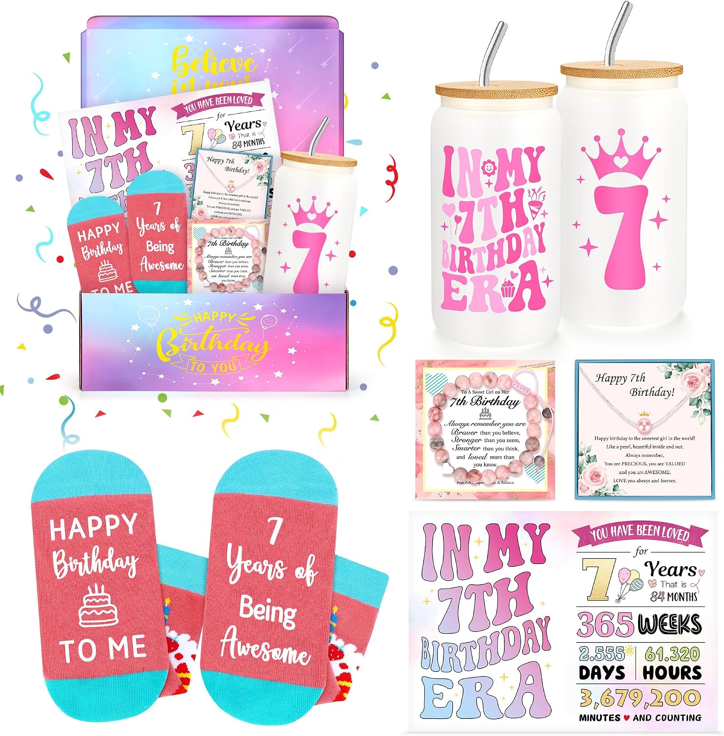 7 Year Old Girl Birthday Gifts for 7 Years Old Girl Gift Trending 7th Birthday Gifts for Girls Popular Stuff Present for Seven Year Olds Girls Age 7 Gift Ideas Happy 7th Bday Decoration Accessories