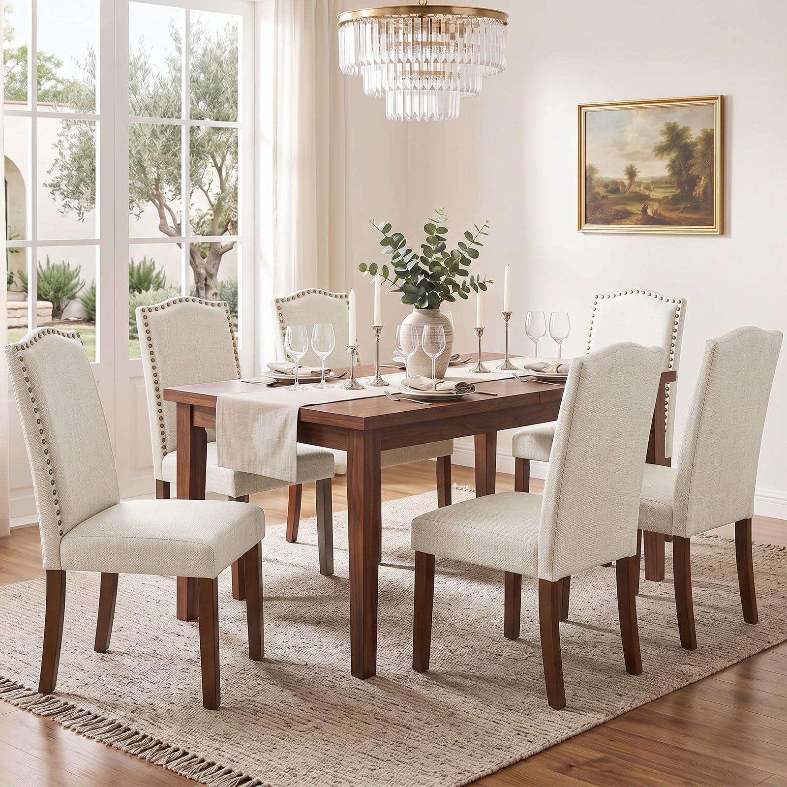 DUMOS Dining Chairs Set of 6, Fabric High Back Upholstered Kitchen Chair