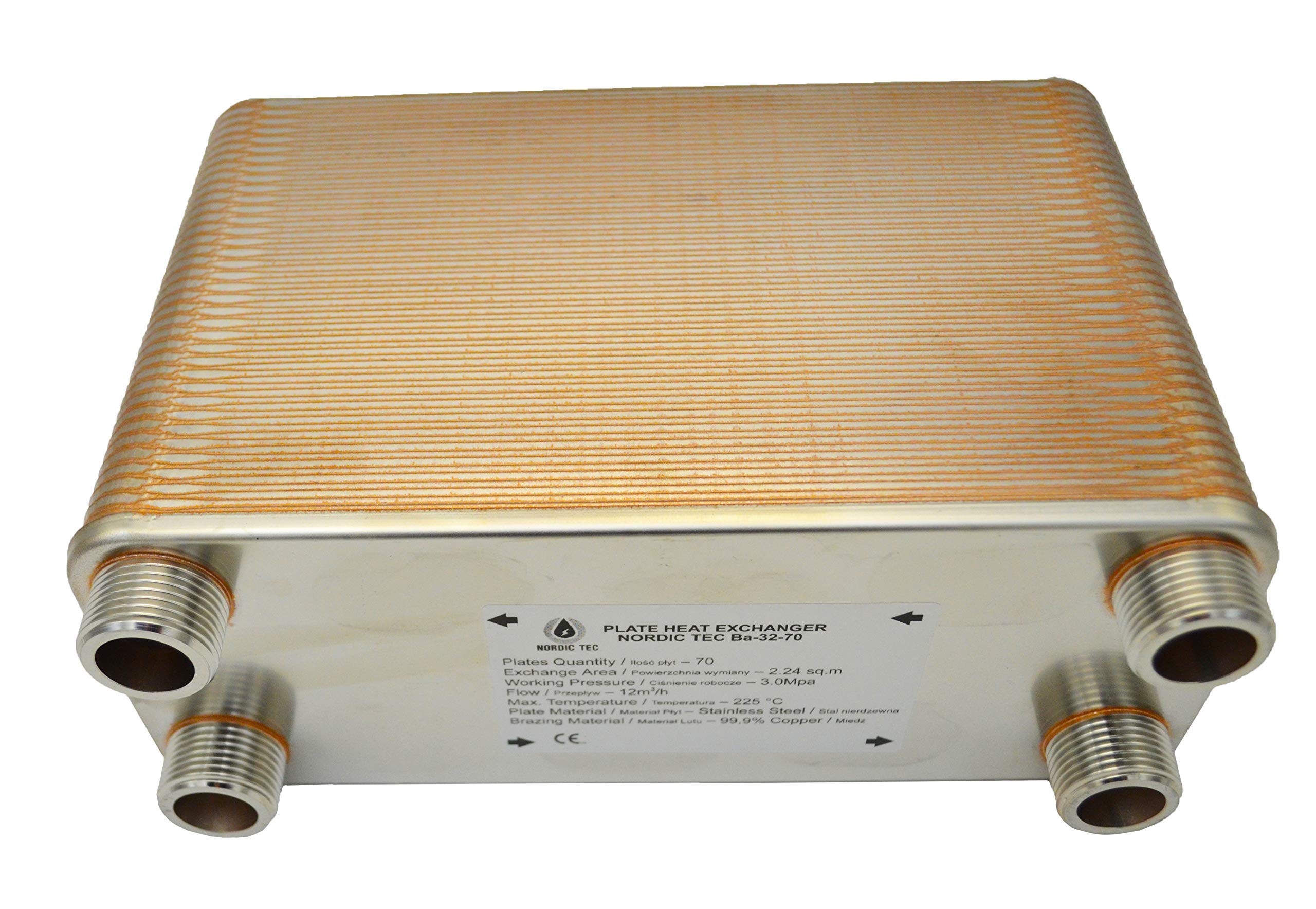 Nordic Tec Ba-32-70 - Scambiatore di calore per piastre, in acciaio INOX, 70 piastre da 390 kW