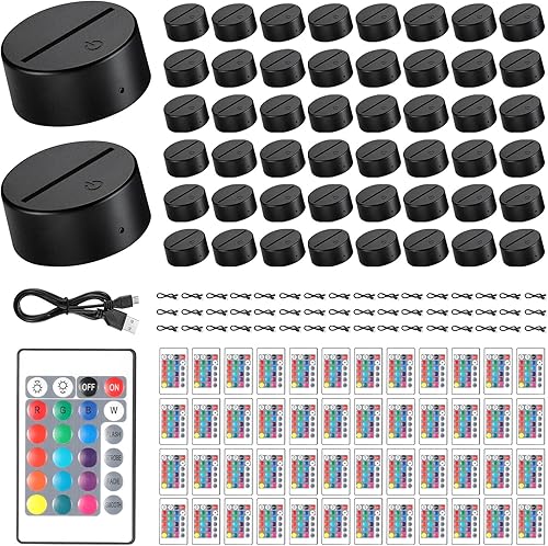 Tuanse 48 piezas de base de lámpara LED nocturna 3D, base de pantalla LED de 16 colores con control remoto y cable USB, soporte de lámpara de luz