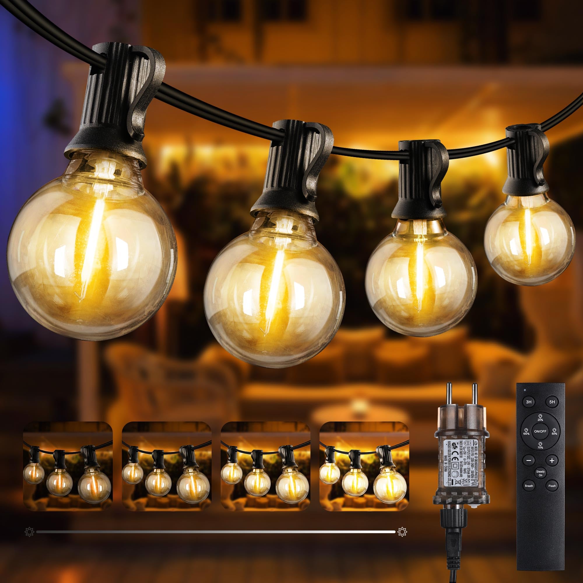 Joomer Solar Outdoor Lichterkette, 18.3M mit 25+2 PCS G40 Party Lichterkette Glühbirnen Außen