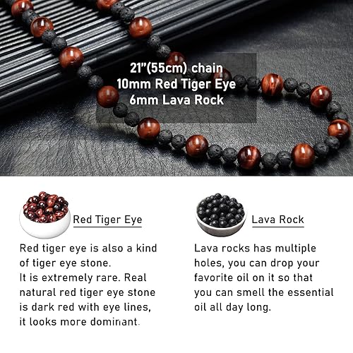 Miniatura 5 de Tiger Eye Necklace Healing Protection Crystals Stones Lava Rock Chakra Necklace for Men Women