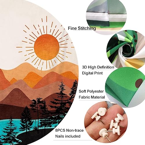 Miniatura 3 de DYNH Tapiz Vertical Bohemio de Montaña, Tapices de Naturaleza Bosque Árbol Lago Sol, Tapiz Bohemio Minimalista de Mediados de Siglo del Desierto