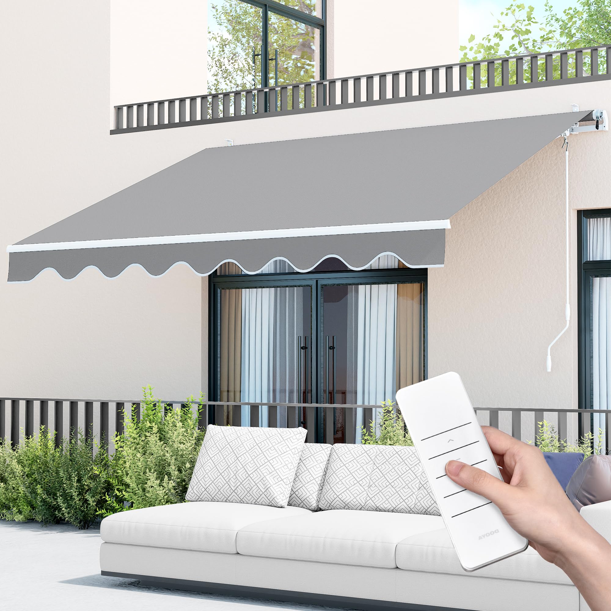 Photo 1 of ** SCRAPE DAMAGE. DIRT. **Paramondo 13.1'x9.8' Patio Awning Retractable Fully Assembled, Motorized Sunshade Shelter Outdoor Deck Canopy Balcony Awning Cover -100% Solution-Dyed European Acrylic Fabric Aluminum Frame,Stone Grey