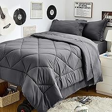 Comfort Spaces 17 Piece Bed in A Bag Comforter Set Include Sheets with 2 Side Pockets - All Season Cozy Bedding and Bedroom Organizer, College Dorm Room Essentials, Full, Madelyn, Grey